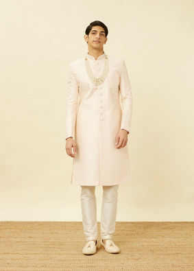 Rosewater Pink Ogee Patterned Sequined Sherwani Set image number 2